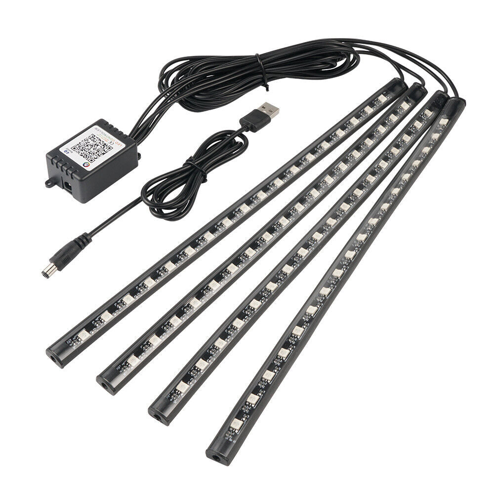 4X RGB 72 LED USB Car Interior Floor Atmosphere Light Strips Bluetooth Phone APP