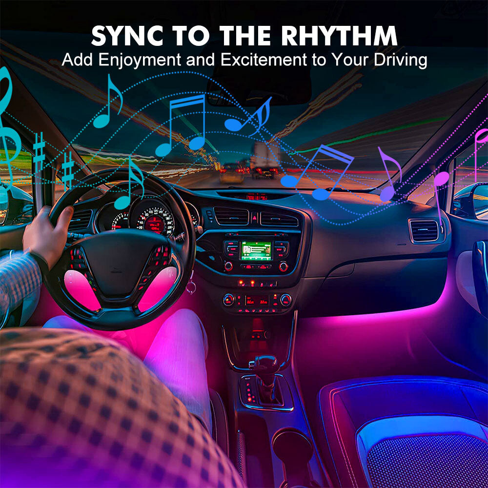 4X RGB 72 LED USB Car Interior Floor Atmosphere Light Strips Bluetooth Phone APP